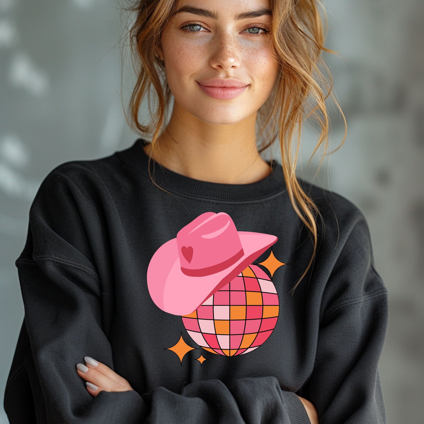 Cowgirl Hat Disco Ball Mirrorball Retro Pink