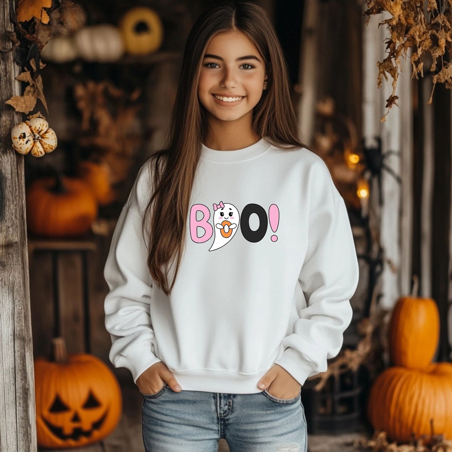 BOO Ghost Pumpkin Cute Retro Pink Fall Halloween