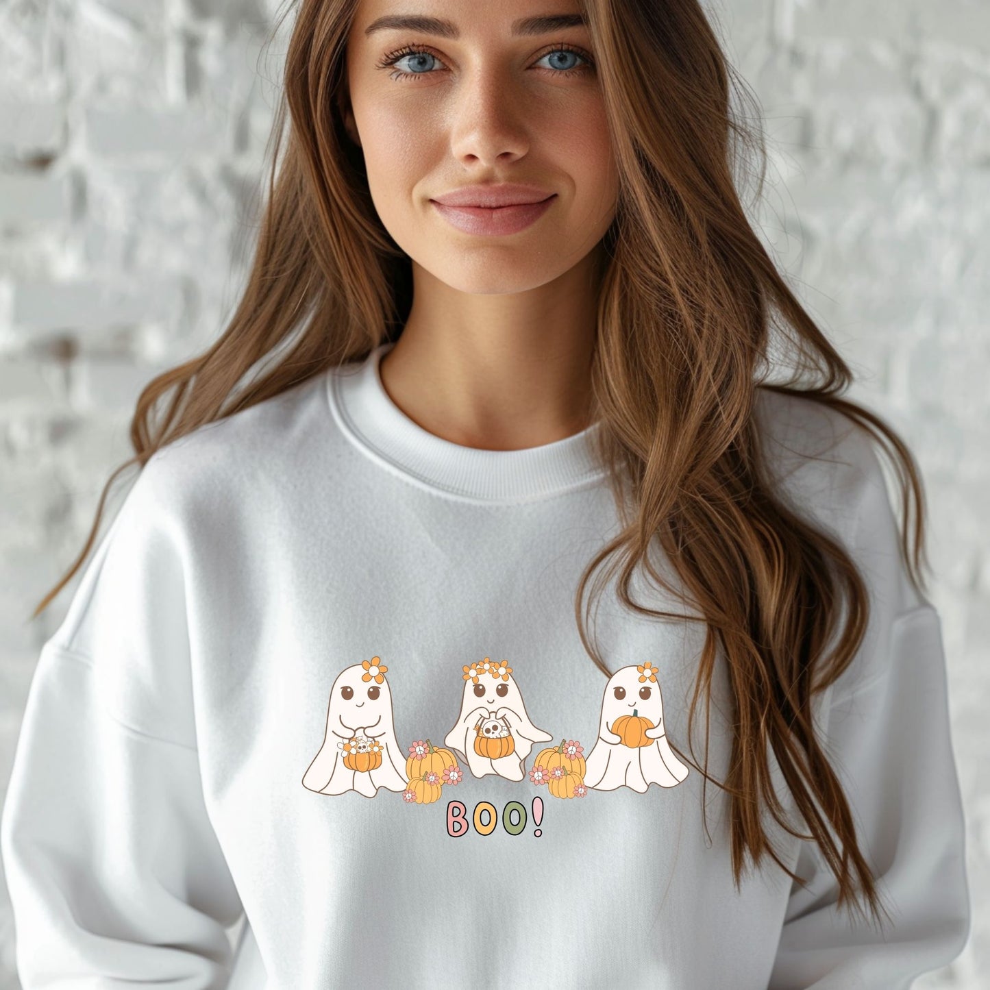 Boo Cute Ghosts Pumpkins Retro Floral Pastel Fall Halloween