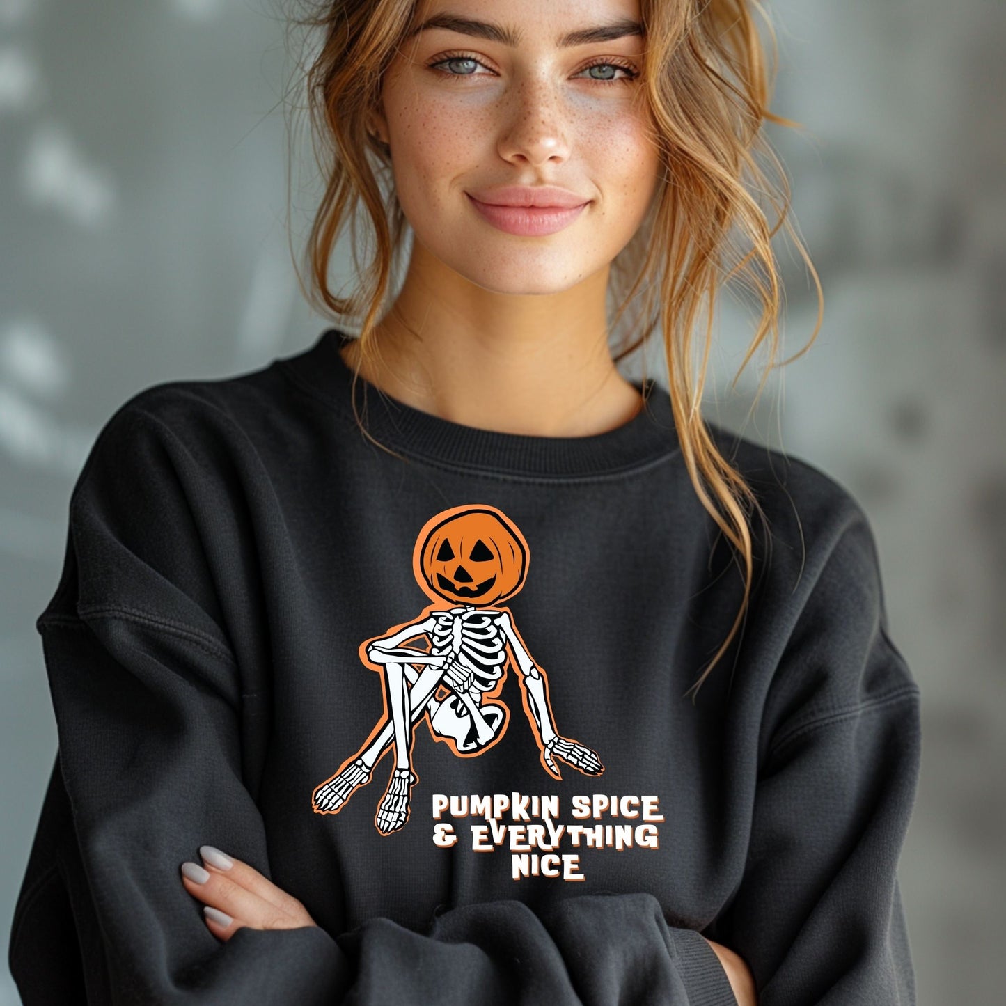 Flirty Skeleton Pumpkin Posing Pumpkin Spice and Everything Nice Halloween Fall