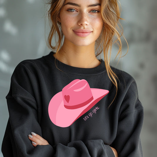 Cowgirl Hat Lets Go Girls. Retro Pink