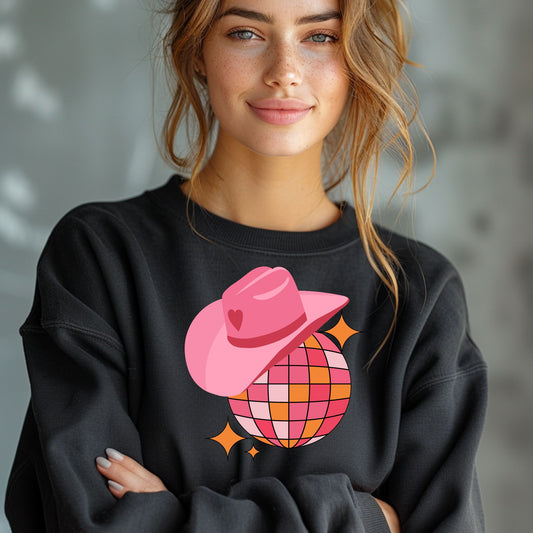 Cowgirl Hat Disco Ball Mirrorball Retro Pink