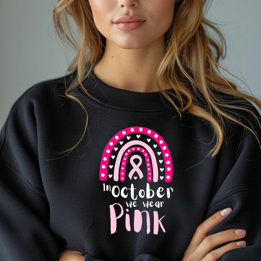 In October We Wear Pink Breast Cancer Awareness Month Pumpkin Ribbon Support 3