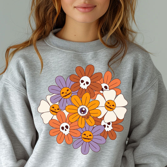 Creepy Halloween Fall Flowers Pumpkins Skulls Eyeball Flower Floral Scary