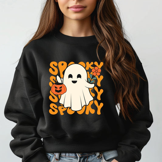 Spooky Ghost Pumpkin Cute Retro Floral Flowers Fall Halloween