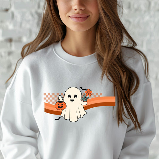 Ghost Pumpkin Cute Retro Floral Flowers Fall Halloween