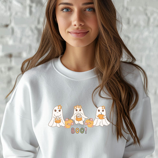 Boo Cute Ghosts Pumpkins Retro Floral Pastel Fall Halloween