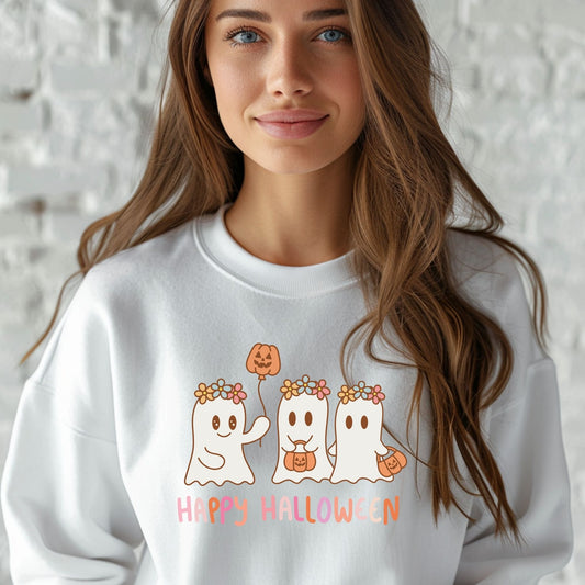 Happy Halloween Cute Ghosts Retro Floral Pumpkin Balloons