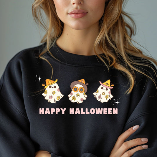 Happy Halloween Cute Ghosts Pumpkins Retro Floral Pastel Fall
