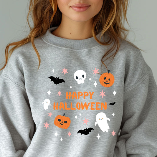 Happy Halloween ghost bat skeleton pumpkin