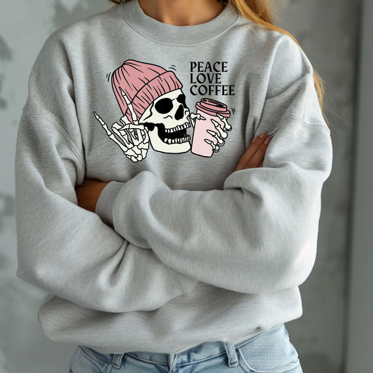 Peace Love Coffee Skeleton Drinking Cup Fall Cozy Pink Halloween