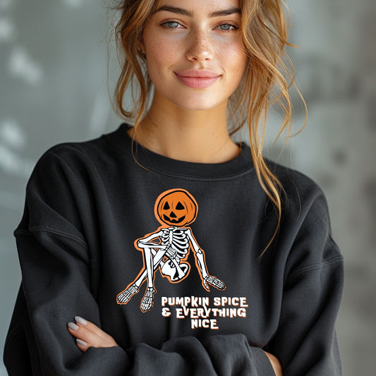 Flirty Skeleton Pumpkin Posing Pumpkin Spice and Everything Nice Halloween Fall
